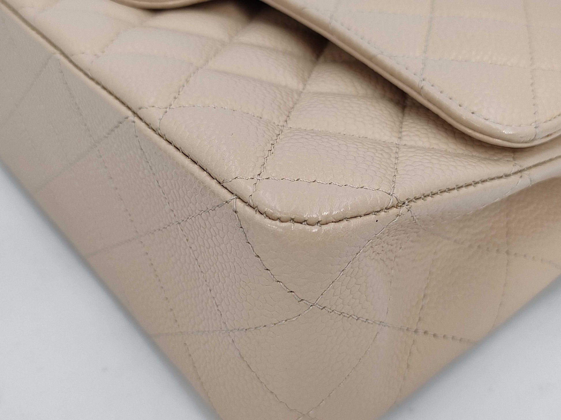 CHANEL Shoulder Bag with Double Flap, Caviar Skin, Beige