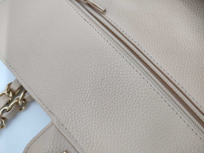 CHANEL Shoulder Bag with Double Flap, Caviar Skin, Beige