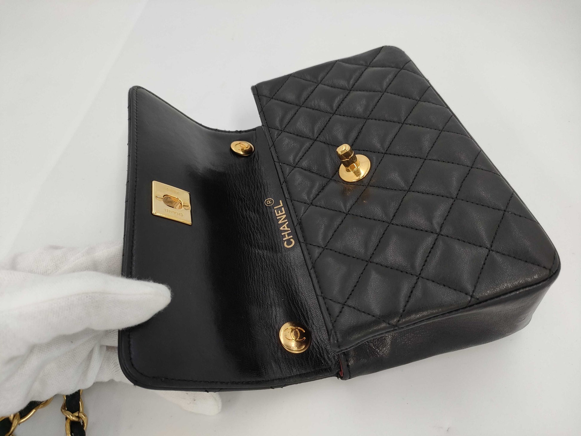 CHANEL Mini Matelasse Shoulder Bag, Black