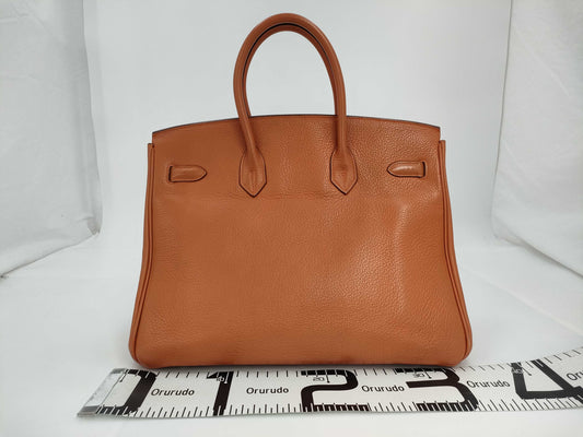HERMES Birkin 35 Handbag, Orange Togo Leather, Silver Hardware, K Stamp