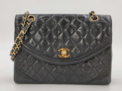 CHANEL Black Round Flap Shoulder Bag