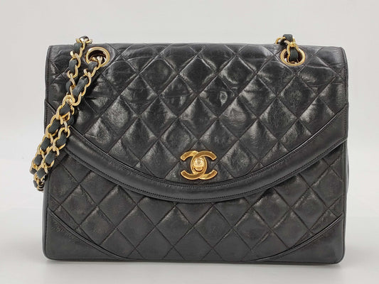 CHANEL Black Round Flap Shoulder Bag