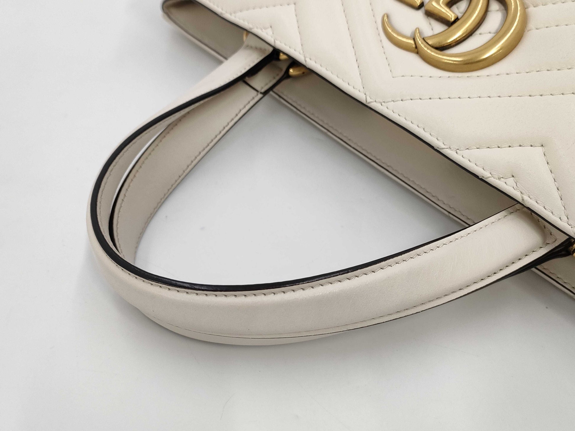 GUCCI GG Marmont 2-way Leather Bag, White, 443505, Handbag