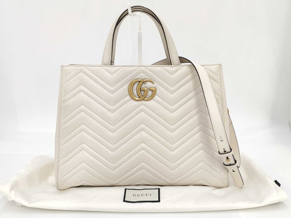 GUCCI GG Marmont 2-way Leather Bag, White, 443505, Handbag