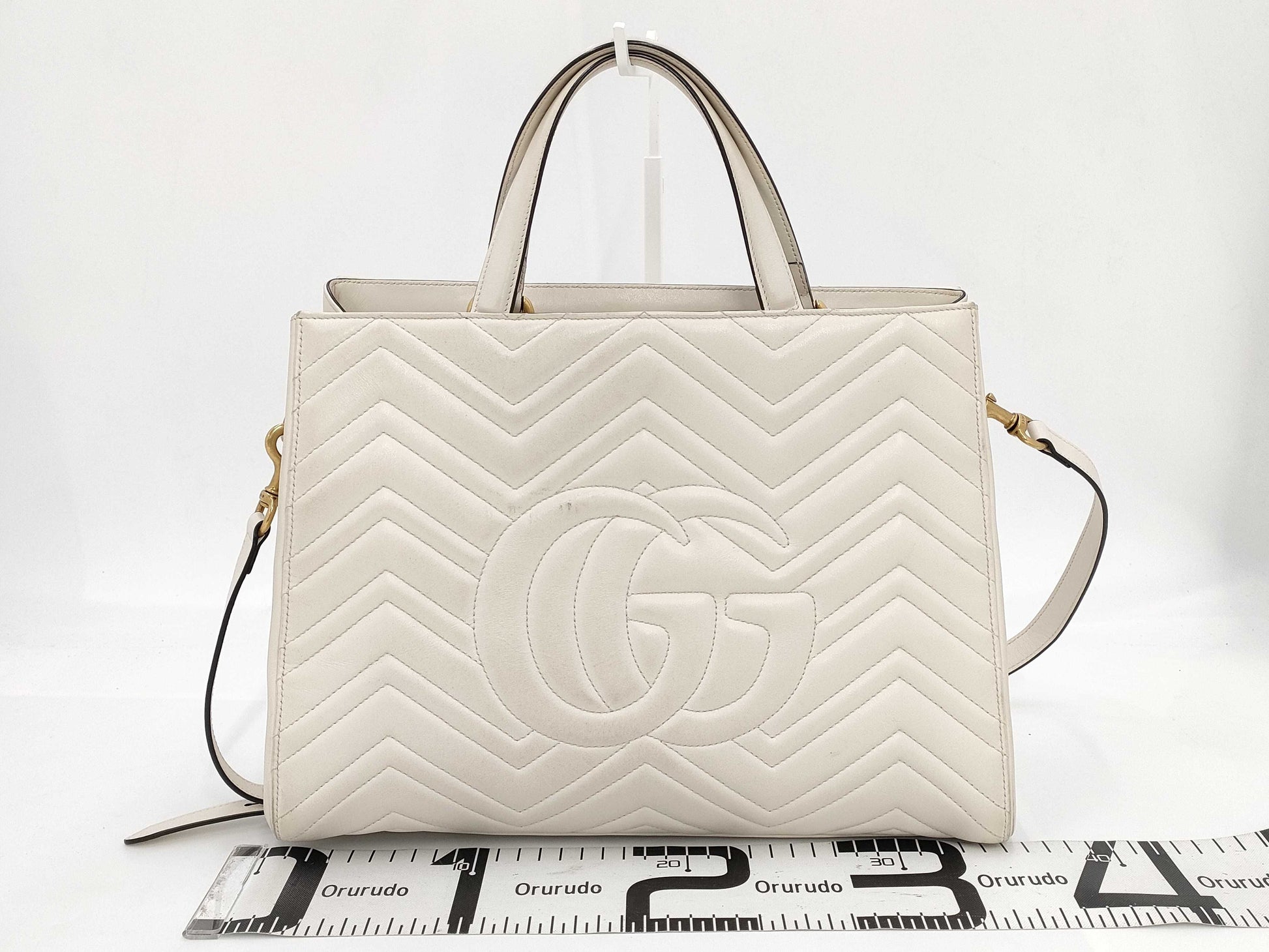 GUCCI GG Marmont 2-way Leather Bag, White, 443505, Handbag