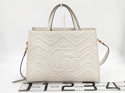 GUCCI GG Marmont 2-way Leather Bag, White, 443505, Handbag