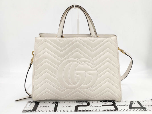 GUCCI GG Marmont 2-way Leather Bag, White, 443505, Handbag