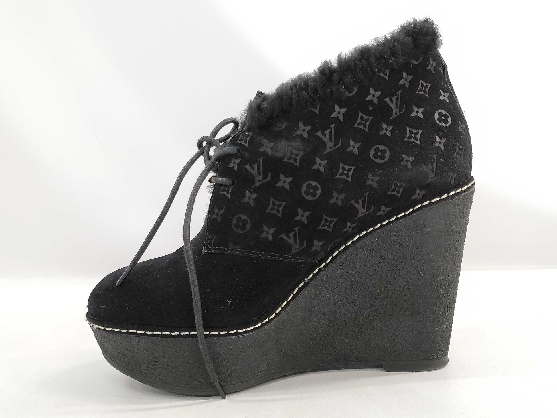 LOUIS VUITTON Monogram Short Boots in Black Suede MA0156 Size 36 Other Shoes