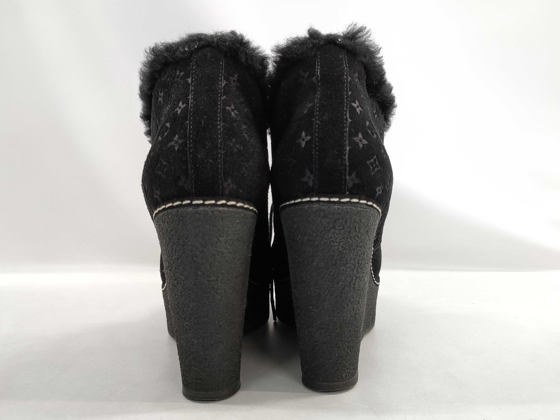 LOUIS VUITTON Monogram Short Boots in Black Suede MA0156 Size 36 Other Shoes