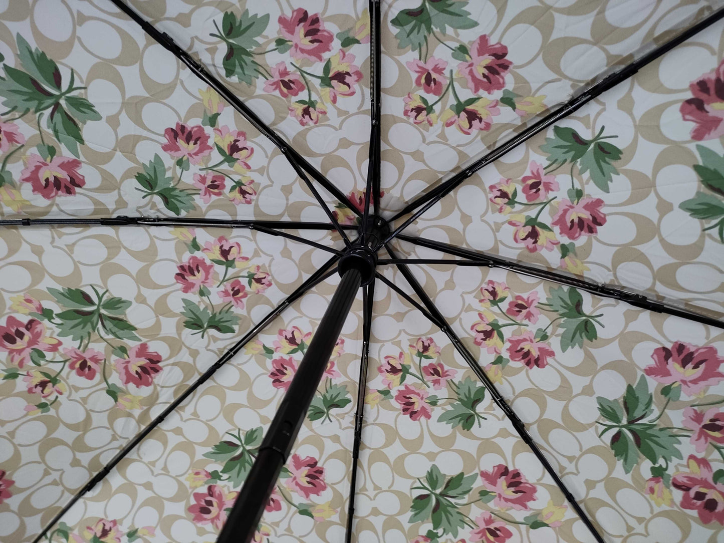 COACH Signature Folding Umbrella, Brown and Pink 