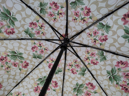 COACH Signature Folding Umbrella, Brown and Pink 