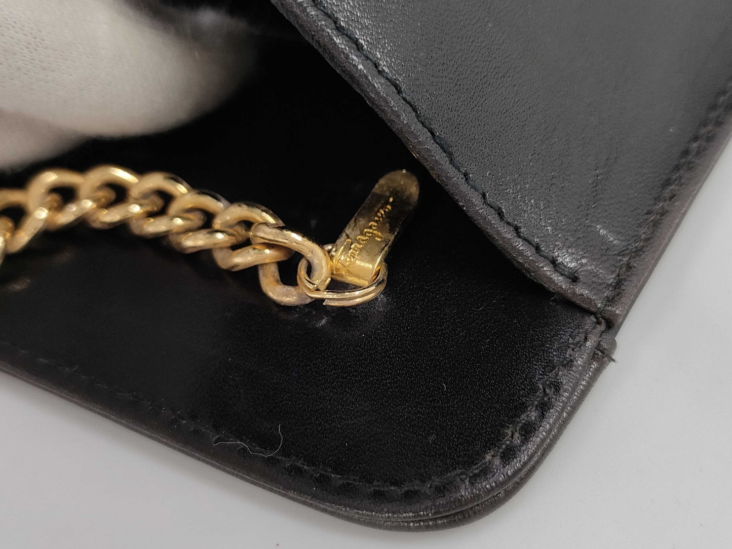 Salvatore Ferragamo Gancini Chain Shoulder Bag in Black Leather