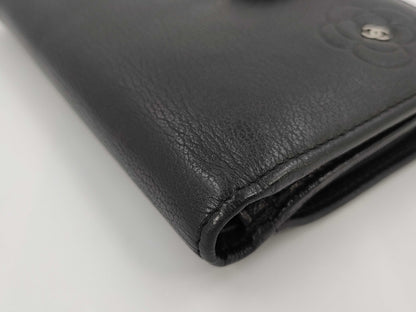 CHANEL Butterfly Camellia Bifold Wallet, Leather, Silver Hardware, Black, 15883725