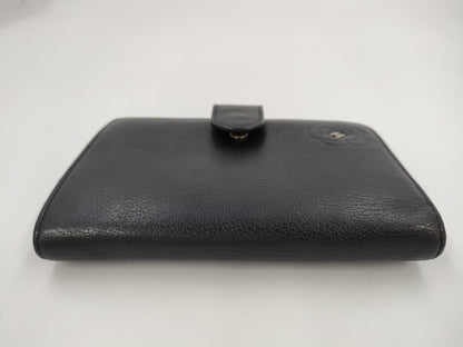 CHANEL Butterfly Camellia Bifold Wallet, Leather, Silver Hardware, Black, 15883725