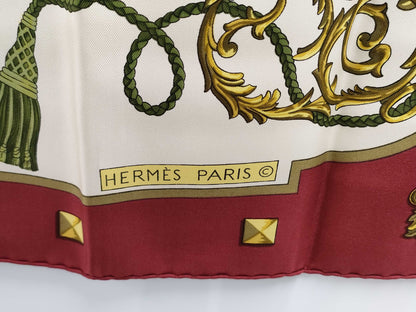 HERMES Carré 90 LES CLES Key Bordeaux Scarf