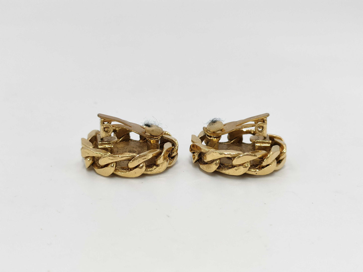CHANEL Coco Mark Rhinestone Gold Yg Earrings