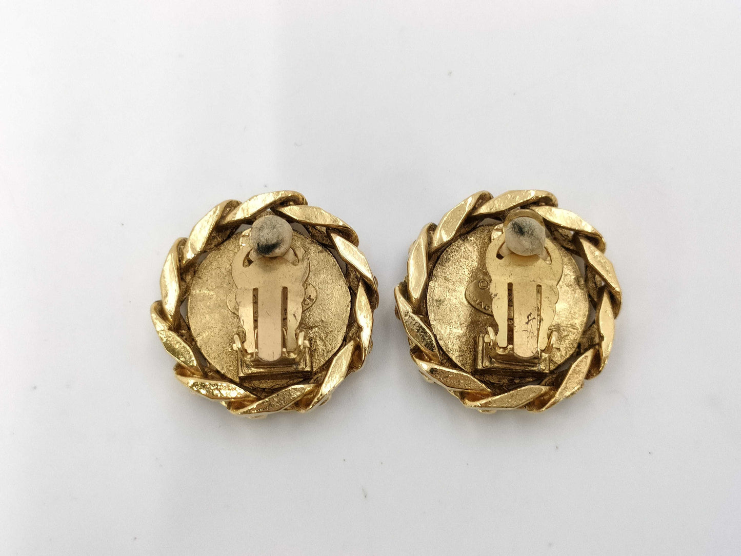 CHANEL Coco Mark Rhinestone Gold Yg Earrings