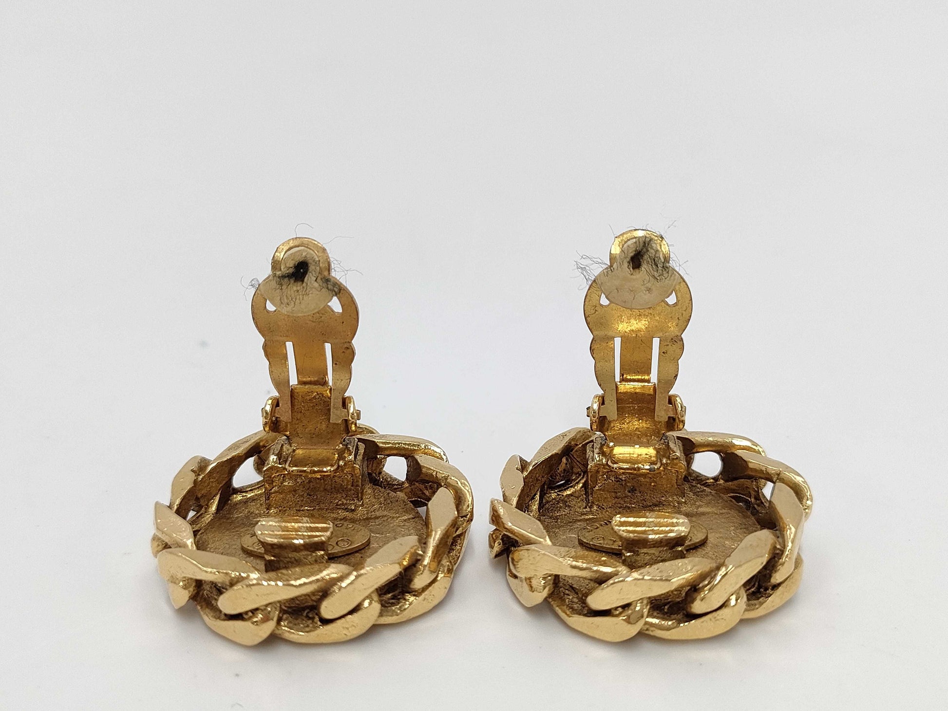 CHANEL Coco Mark Rhinestone Gold Yg Earrings