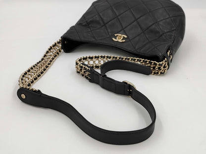CHANEL Chain Shoulder Bag Hobo Bag Matelasse Lambskin Black Shoulder Bag