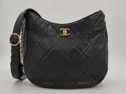 CHANEL Chain Shoulder Bag Hobo Bag Matelasse Lambskin Black Shoulder Bag