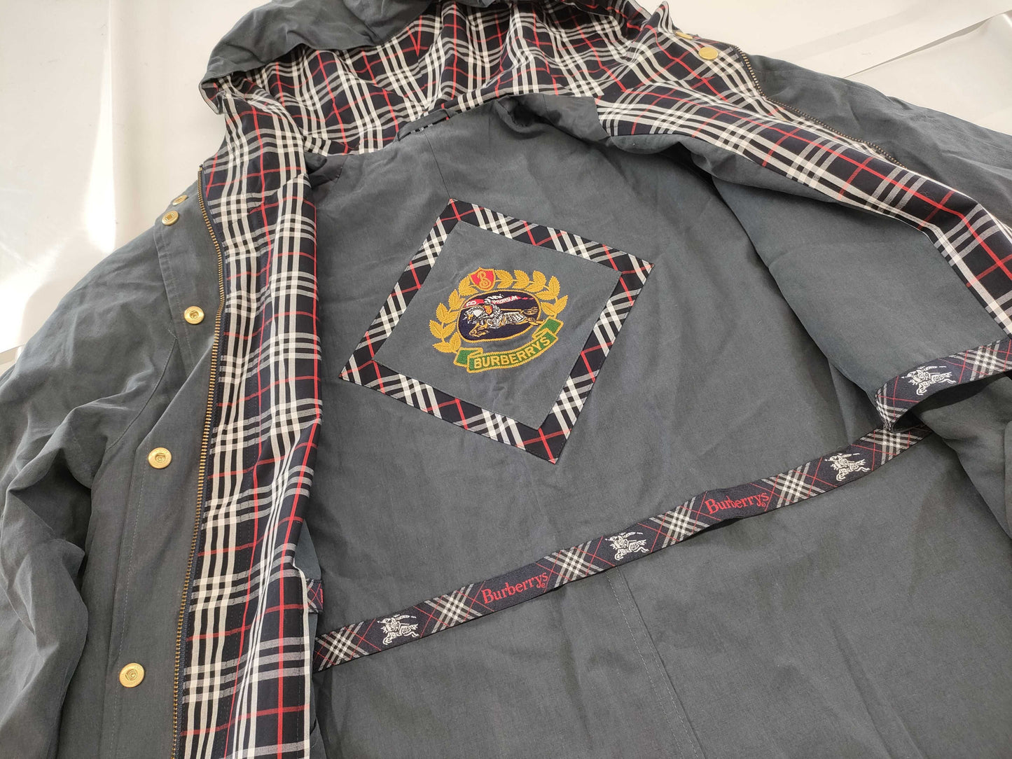 BURBERRY Nova Check Gold Button Hooded Coat