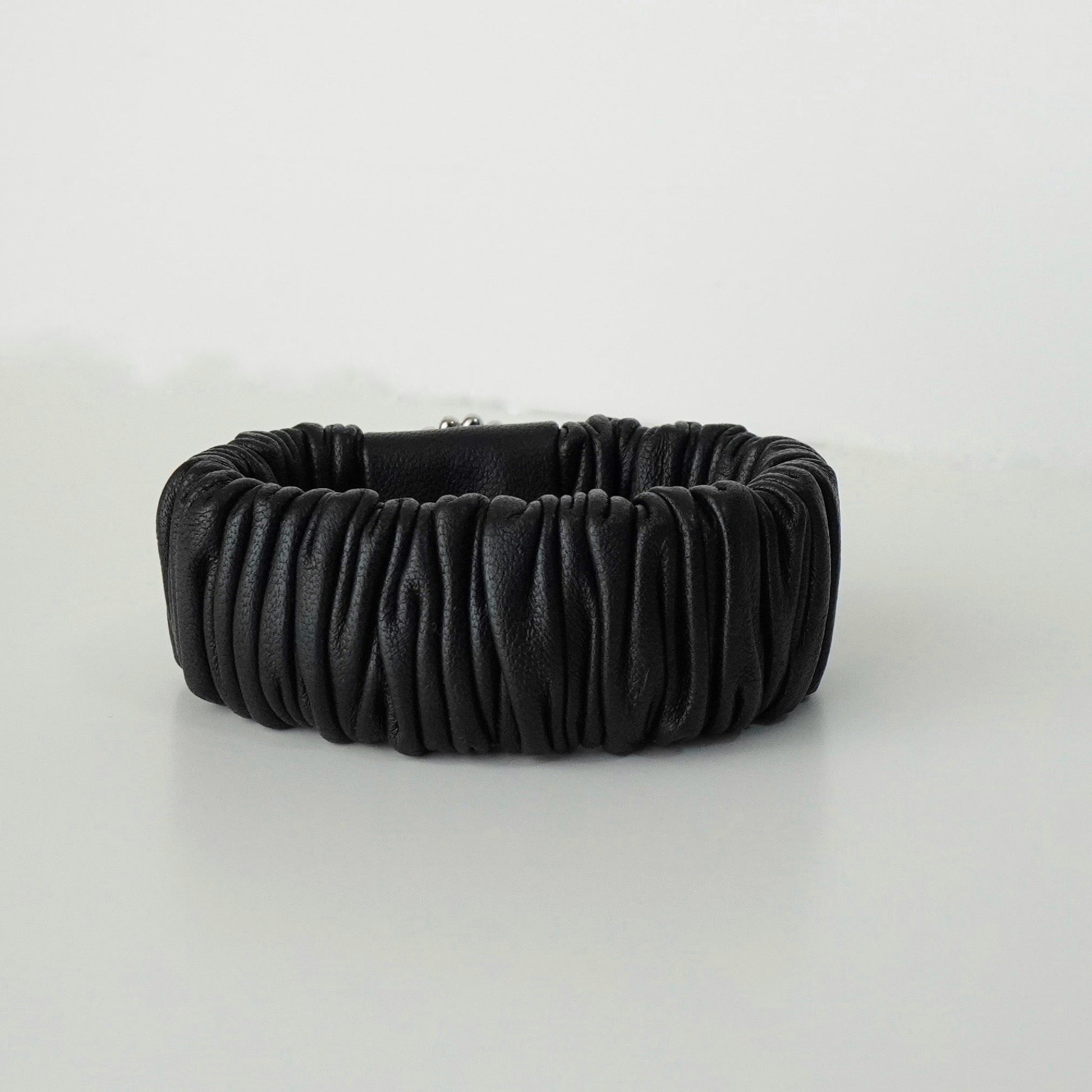 CHANEL Coco Mark Rhinestone Leather Scrunchie Hair Tie Black with Box Hair Accessory