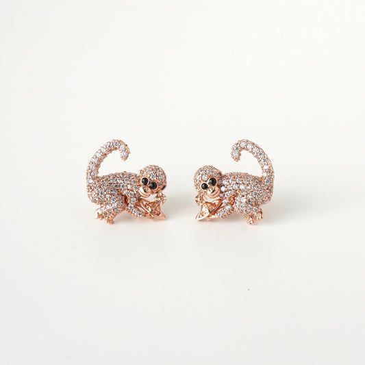 Vivienne Westwood Orb Monkey Rhinestone Earrings in Pink Gold with Box