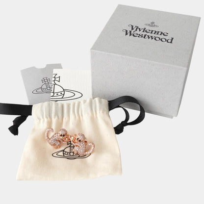 Vivienne Westwood Orb Monkey Rhinestone Earrings in Pink Gold with Box