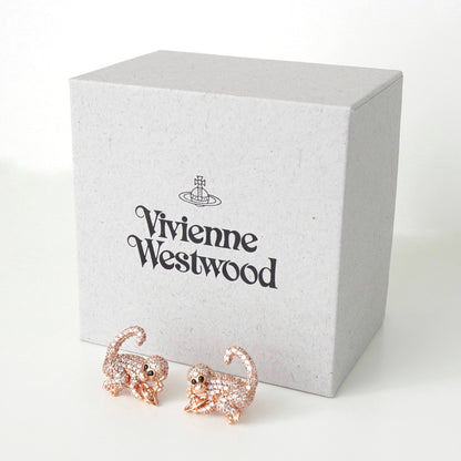 Vivienne Westwood Orb Monkey Rhinestone Earrings in Pink Gold with Box