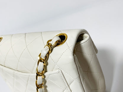 CHANEL Mini Matelasse White Lambskin Shoulder Bag with Seal