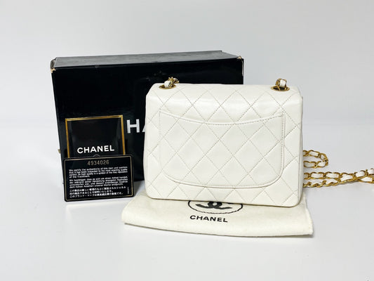 CHANEL Mini Matelasse White Lambskin Shoulder Bag with Seal