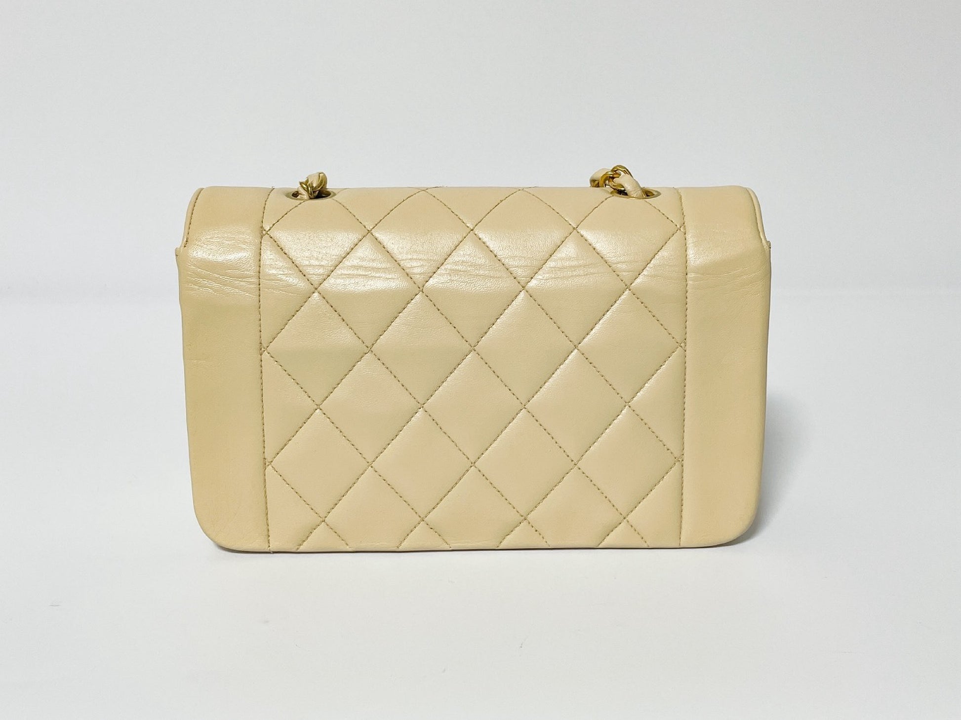 CHANEL Diana Beige Lambskin Matelasse Shoulder Bag with Seal