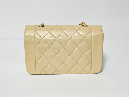 CHANEL Diana Beige Lambskin Matelasse Shoulder Bag with Seal