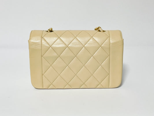 CHANEL Diana Beige Lambskin Matelasse Shoulder Bag with Seal