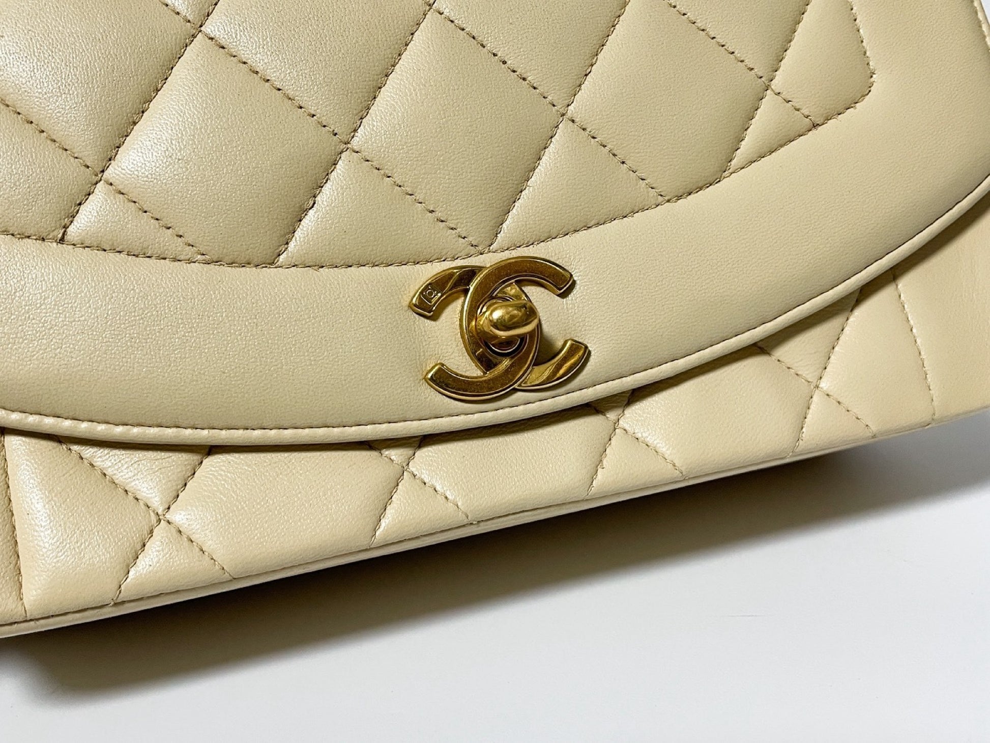 CHANEL Diana Beige Lambskin Matelasse Shoulder Bag with Seal