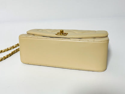 CHANEL Diana Beige Lambskin Matelasse Shoulder Bag with Seal