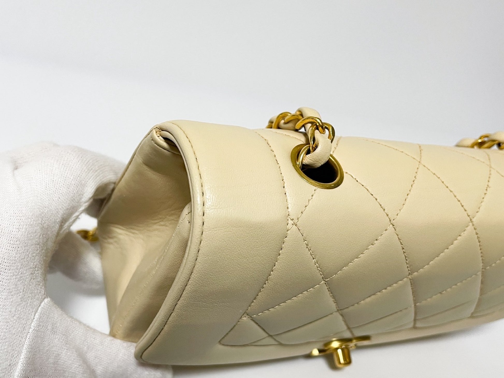 CHANEL Diana Beige Lambskin Matelasse Shoulder Bag with Seal