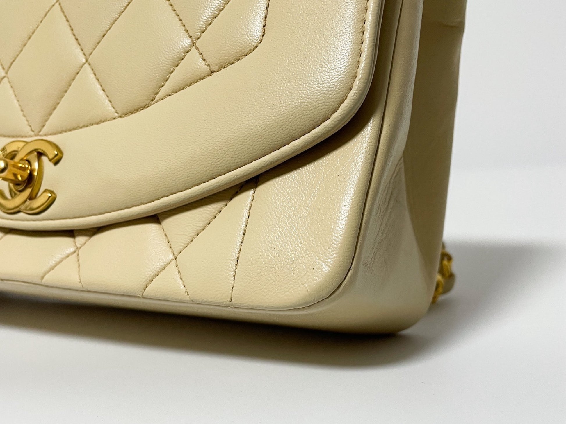 CHANEL Diana Beige Lambskin Matelasse Shoulder Bag with Seal