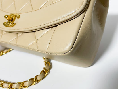 CHANEL Diana Beige Lambskin Matelasse Shoulder Bag with Sticker and Card