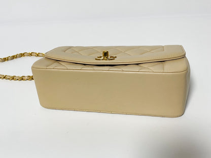 CHANEL Diana Beige Lambskin Matelasse Shoulder Bag with Sticker and Card