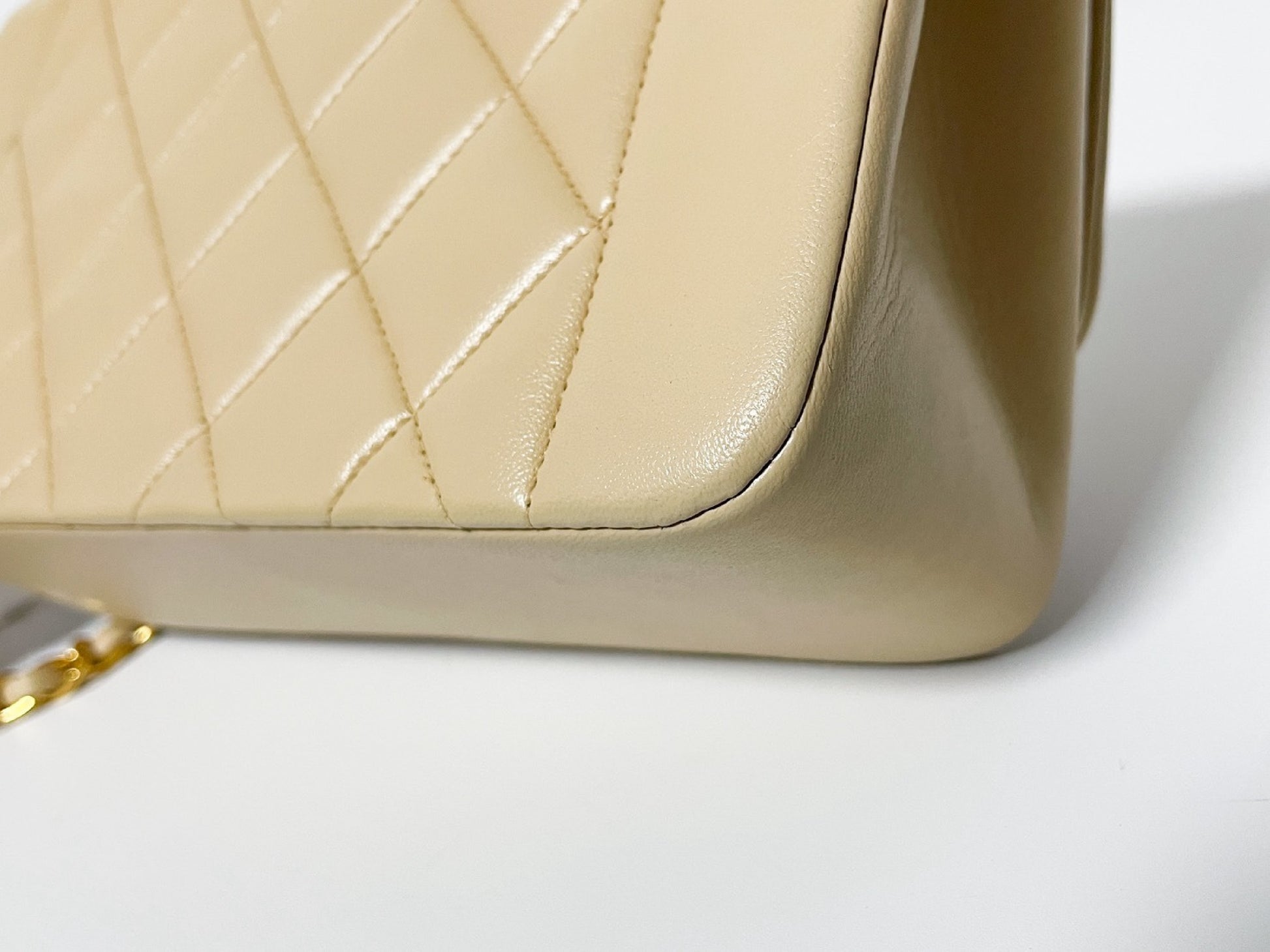 CHANEL Diana Beige Lambskin Matelasse Shoulder Bag with Sticker and Card