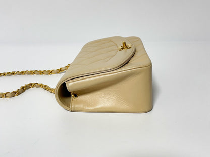 CHANEL Diana Beige Lambskin Matelasse Shoulder Bag with Sticker and Card