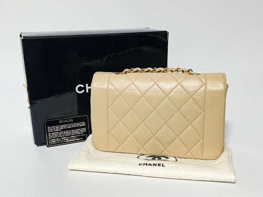 CHANEL Diana Beige Lambskin Matelasse Shoulder Bag with Sticker and Card