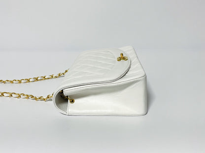 CHANEL Diana Lambskin Matelasse White Shoulder Bag with Seal
