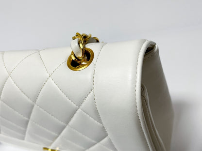 CHANEL Diana Lambskin Matelasse White Shoulder Bag with Seal