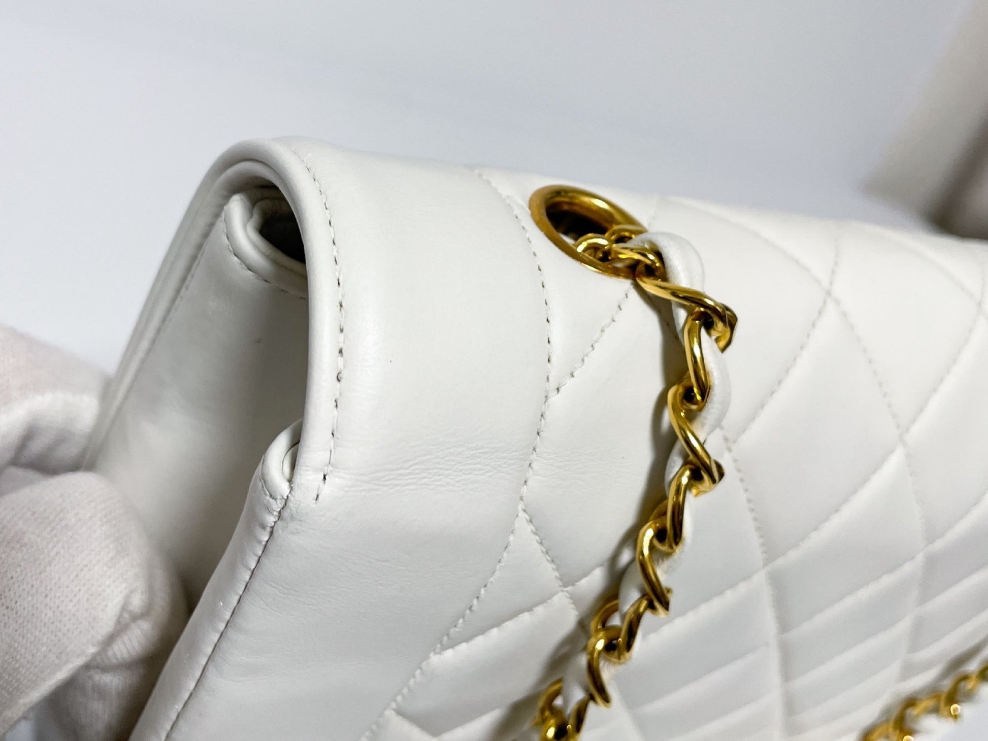 CHANEL Diana Lambskin Matelasse White Shoulder Bag with Seal