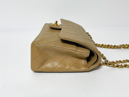 CHANEL Double Flap Matelasse Beige Lambskin Shoulder Bag with Seal