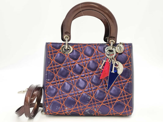 Dior Cannage Leather Lady Dior Handbag Purple Orange Handbag