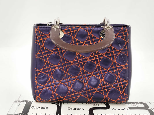 Dior Cannage Leather Lady Dior Handbag Purple Orange Handbag