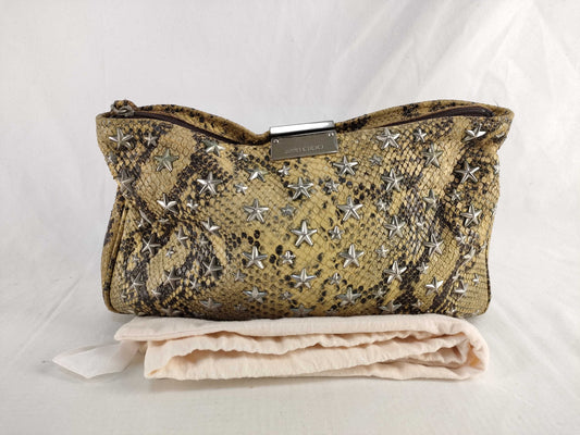 JIMMY CHOO Pouch Clutch Bag Star Python Print Clutch Bag